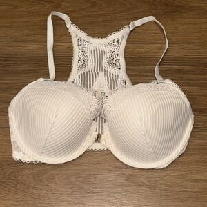 Victorias Secret 32DDD Lined Demi Bra Off White Floral Lace Front Close #0706